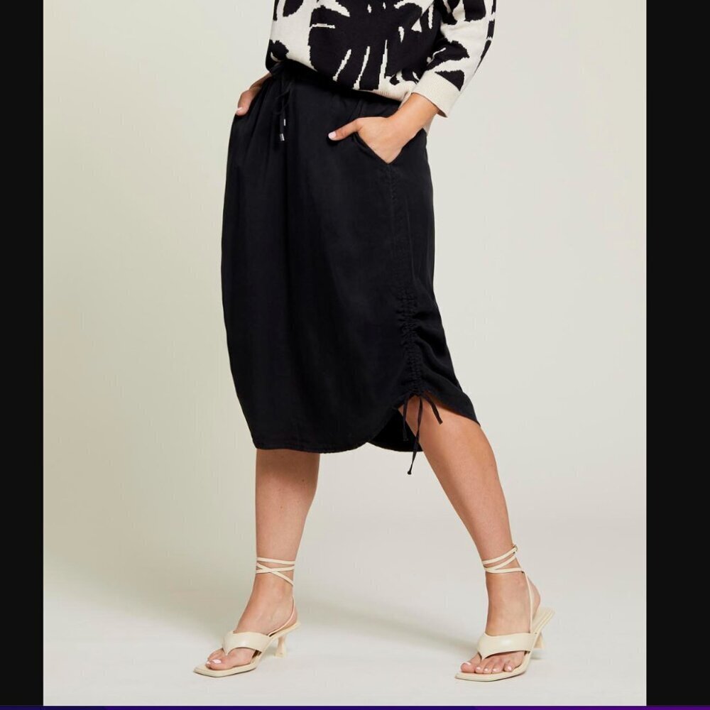 Tribal Skirt with Side Ruching and Ties - Black - Small